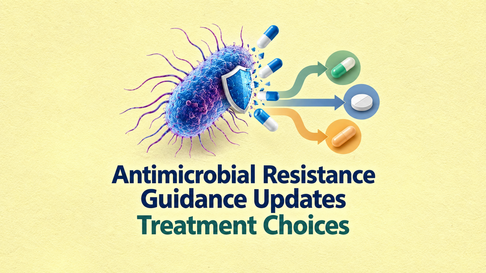 A microbiology workstation with culture plates, susceptibility testing materials, and an antimicrobial guidance document.