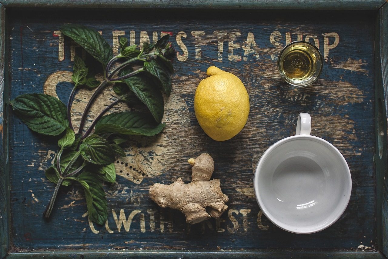 tea, honey, lemon, ginger, mint, above, herb, herbal, drink, beverage, tea cup, cup, hot, green, organic, healthy, mug, lifestyle