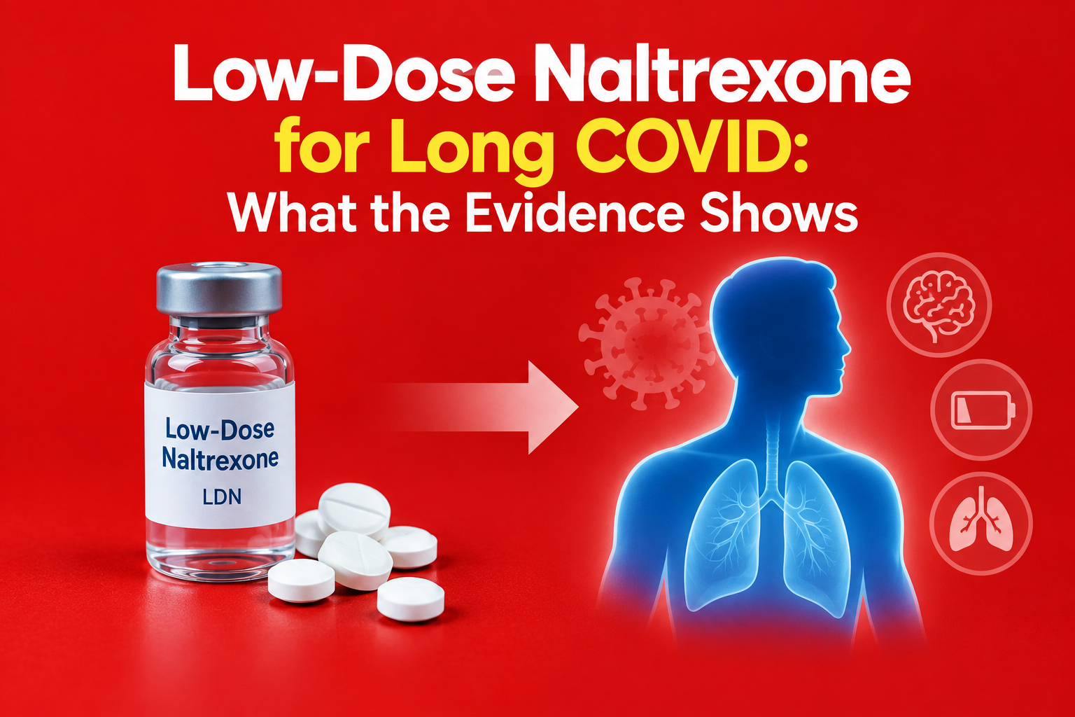 Naltrexone tablets beside a clinician’s notes on fatigue, sleep, cognition and pain in long COVID.
