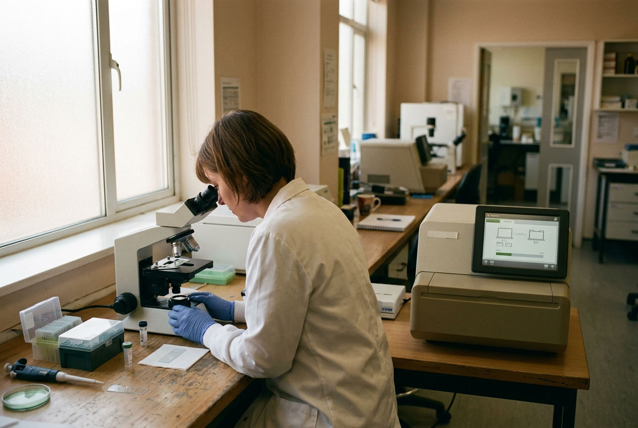 A molecular pathology workstation displaying a lung tumor sequencing workflow without patient identifiers.