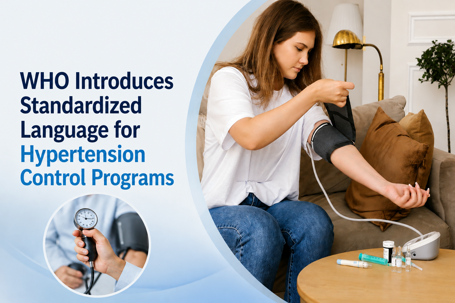 Blood pressure cuff beside a hypertension program manual and standardized reporting forms