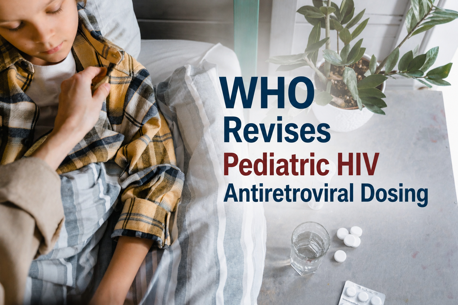 Pediatric antiretroviral formulations beside a calibrated oral syringe and weight-band dosing chart.